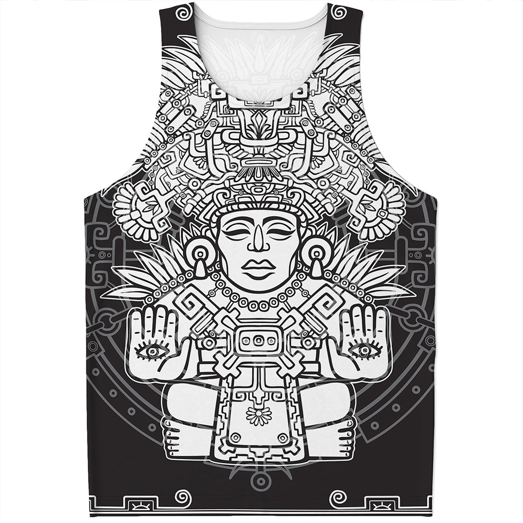 Blue And White Mayan Statue Print Men's Tank Top