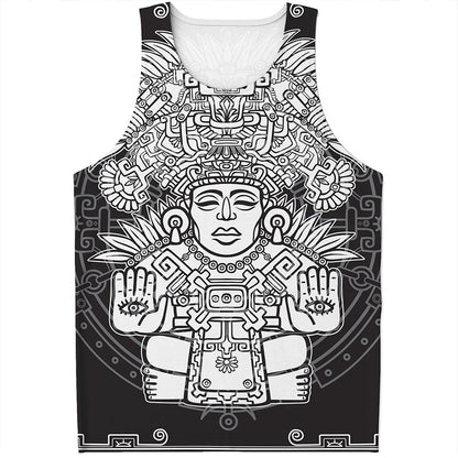 Blue And White Mayan Statue Print Men's Tank Top