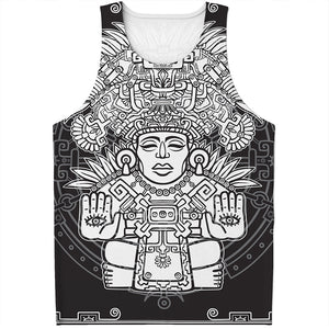 Blue And White Mayan Statue Print Men's Tank Top