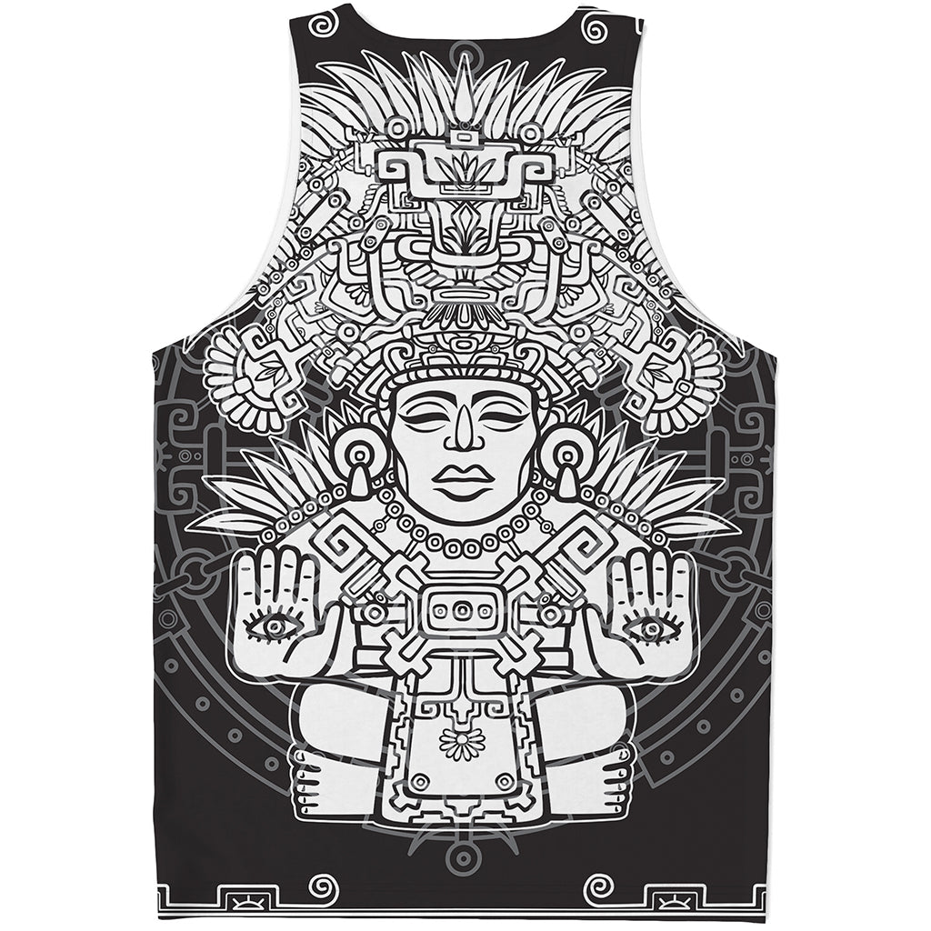 Blue And White Mayan Statue Print Men's Tank Top