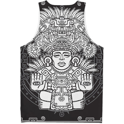 Blue And White Mayan Statue Print Men's Tank Top