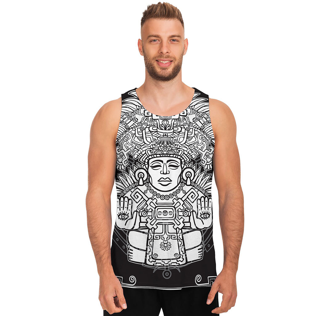 Blue And White Mayan Statue Print Men's Tank Top