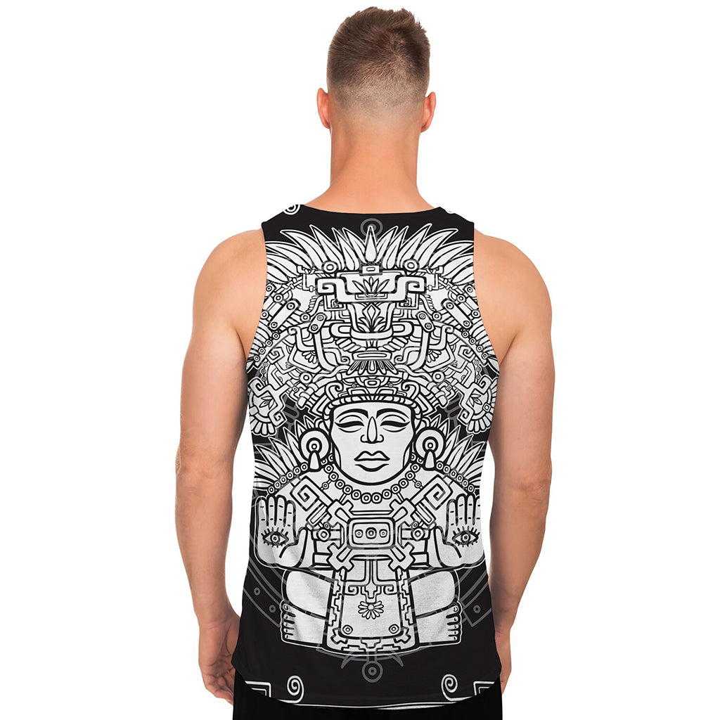 Blue And White Mayan Statue Print Men's Tank Top