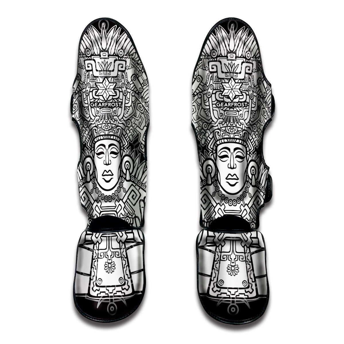 Blue And White Mayan Statue Print Muay Thai Shin Guard