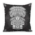 Blue And White Mayan Statue Print Pillow Cover