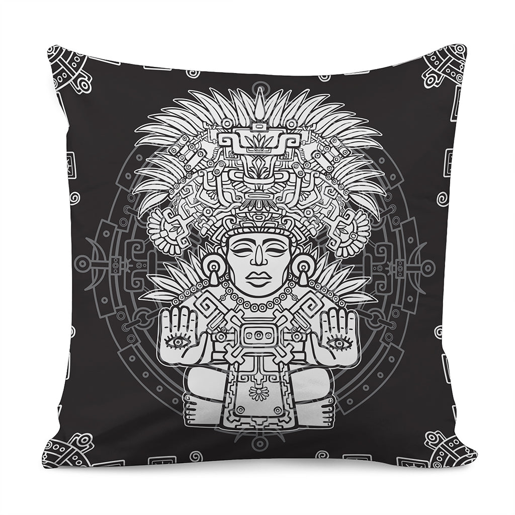 Blue And White Mayan Statue Print Pillow Cover