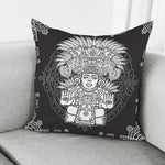 Blue And White Mayan Statue Print Pillow Cover