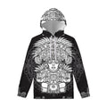 Blue And White Mayan Statue Print Pullover Hoodie