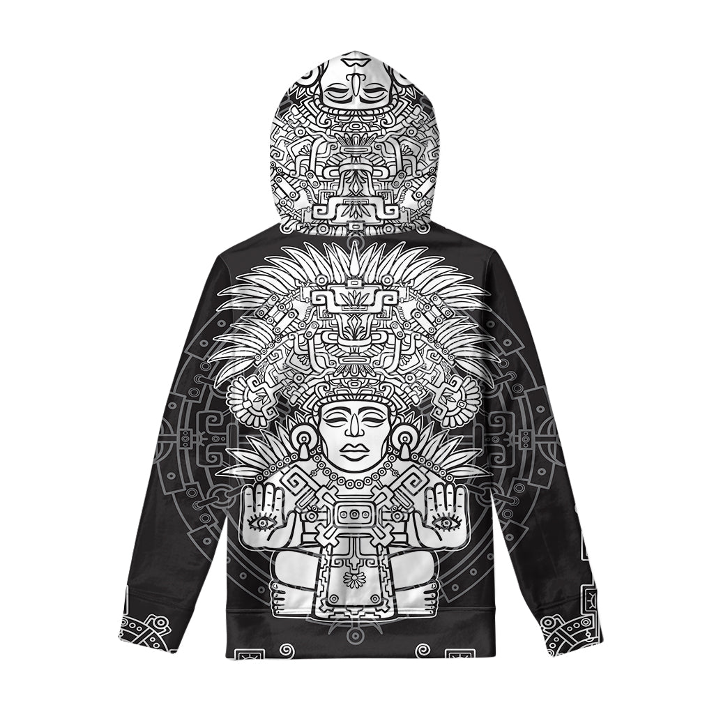 Blue And White Mayan Statue Print Pullover Hoodie