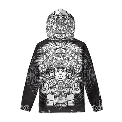 Blue And White Mayan Statue Print Pullover Hoodie
