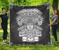 Blue And White Mayan Statue Print Quilt