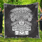 Blue And White Mayan Statue Print Quilt