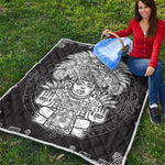 Blue And White Mayan Statue Print Quilt