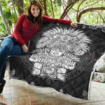 Blue And White Mayan Statue Print Quilt