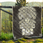 Blue And White Mayan Statue Print Quilt