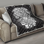 Blue And White Mayan Statue Print Quilt