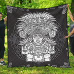 Blue And White Mayan Statue Print Quilt