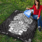 Blue And White Mayan Statue Print Quilt
