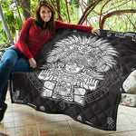 Blue And White Mayan Statue Print Quilt