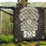 Blue And White Mayan Statue Print Quilt