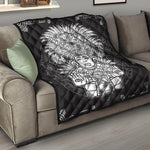 Blue And White Mayan Statue Print Quilt