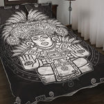 Blue And White Mayan Statue Print Quilt Bed Set