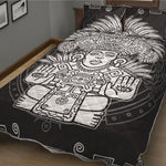 Blue And White Mayan Statue Print Quilt Bed Set