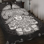 Blue And White Mayan Statue Print Quilt Bed Set