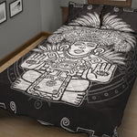 Blue And White Mayan Statue Print Quilt Bed Set