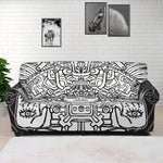Blue And White Mayan Statue Print Sofa Cover