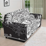 Blue And White Mayan Statue Print Sofa Cover