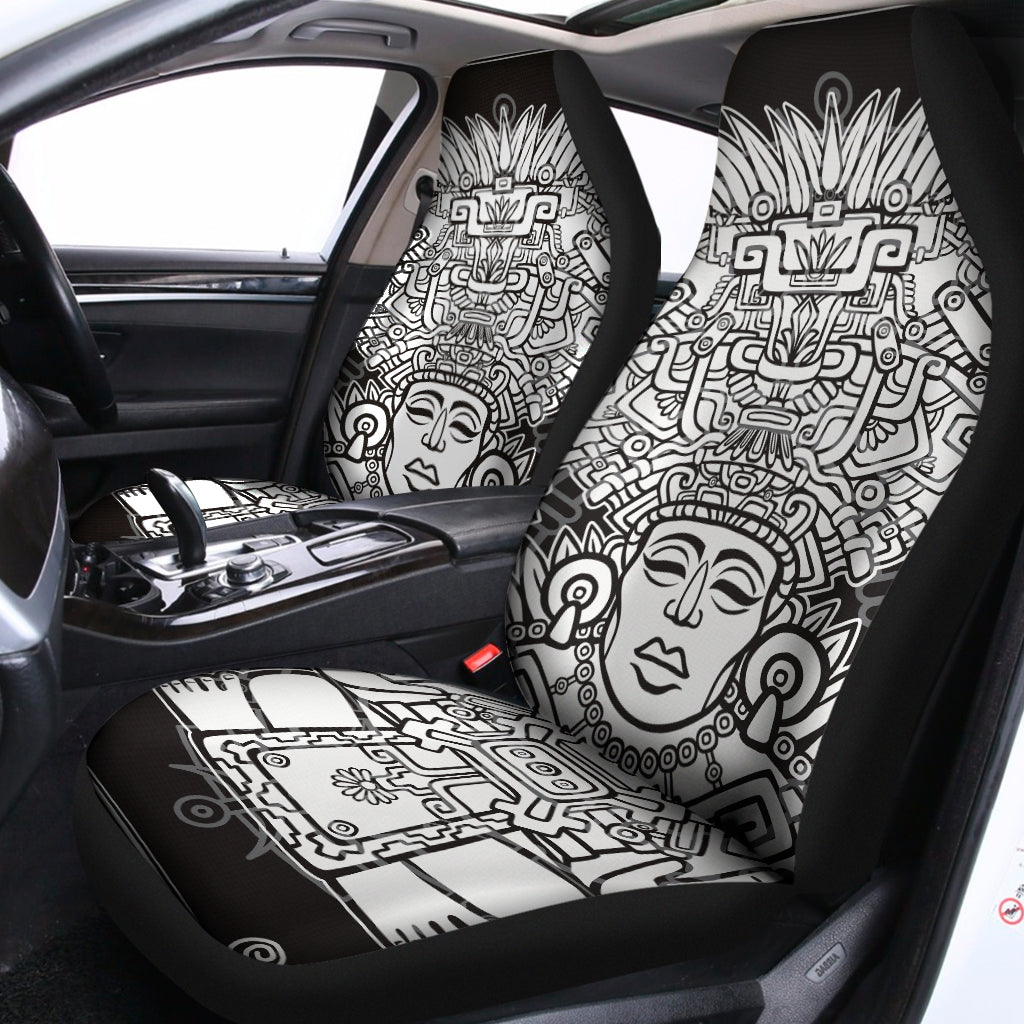 Blue And White Mayan Statue Print Universal Fit Car Seat Covers