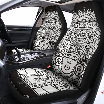 Blue And White Mayan Statue Print Universal Fit Car Seat Covers