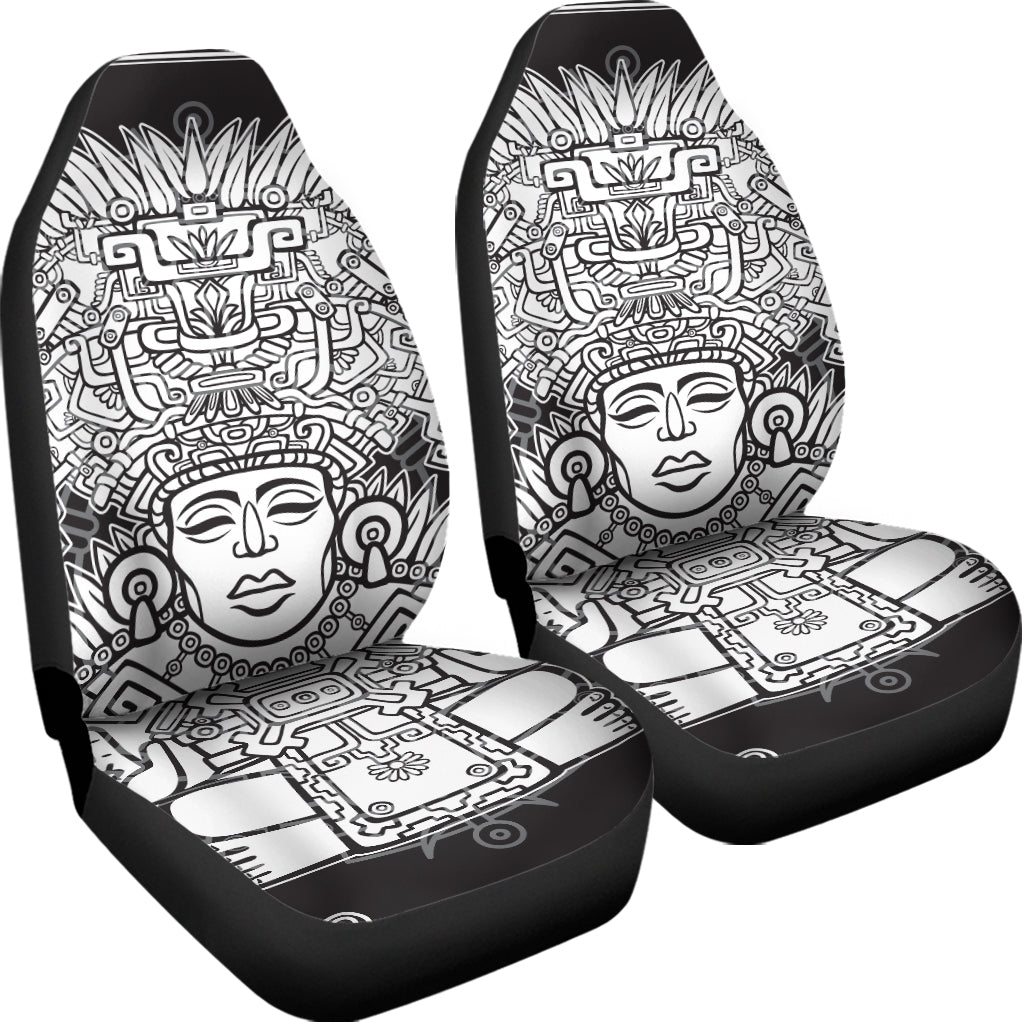 Blue And White Mayan Statue Print Universal Fit Car Seat Covers