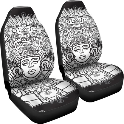 Blue And White Mayan Statue Print Universal Fit Car Seat Covers