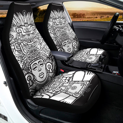 Blue And White Mayan Statue Print Universal Fit Car Seat Covers