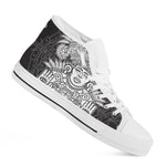 Blue And White Mayan Statue Print White High Top Shoes