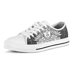 Blue And White Mayan Statue Print White Low Top Shoes