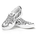 Blue And White Mayan Statue Print White Slip On Sneakers