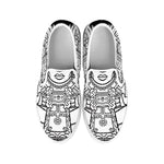 Blue And White Mayan Statue Print White Slip On Shoes