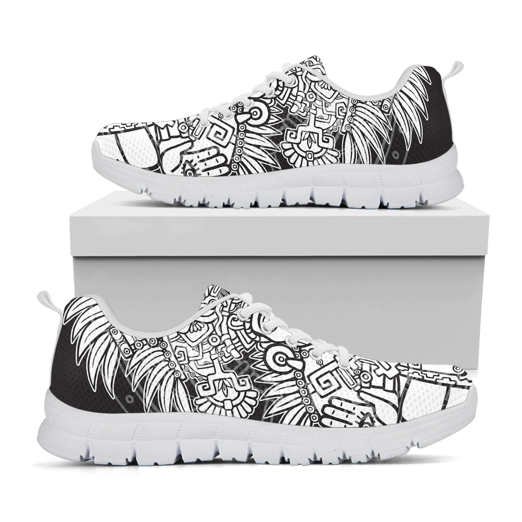 Blue And White Mayan Statue Print White Sneakers