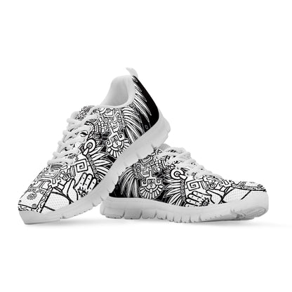 Blue And White Mayan Statue Print White Sneakers