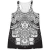 Blue And White Mayan Statue Print Women's Racerback Tank Top