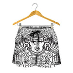 Blue And White Mayan Statue Print Women's Shorts