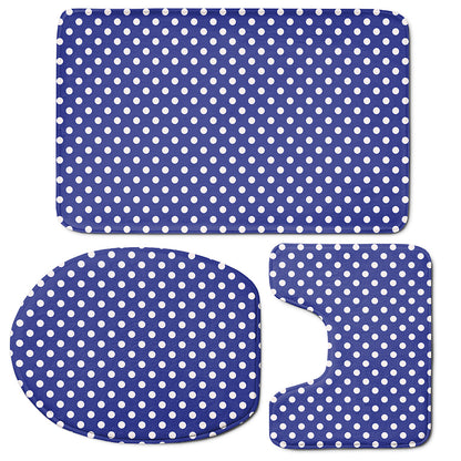Blue And White Polka Dot Pattern Print 3 Piece Bath Mat Set