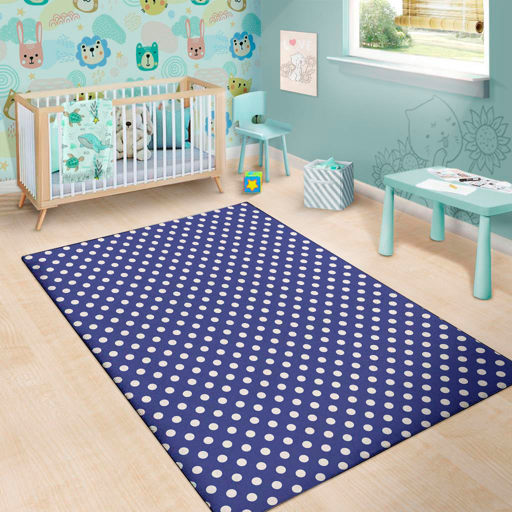 Blue And White Polka Dot Pattern Print Area Rug