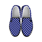 Blue And White Polka Dot Pattern Print Black Slip On Shoes