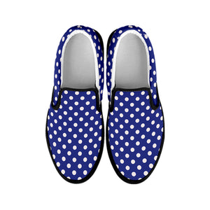 Blue And White Polka Dot Pattern Print Black Slip On Shoes