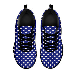 Blue And White Polka Dot Pattern Print Black Sneakers