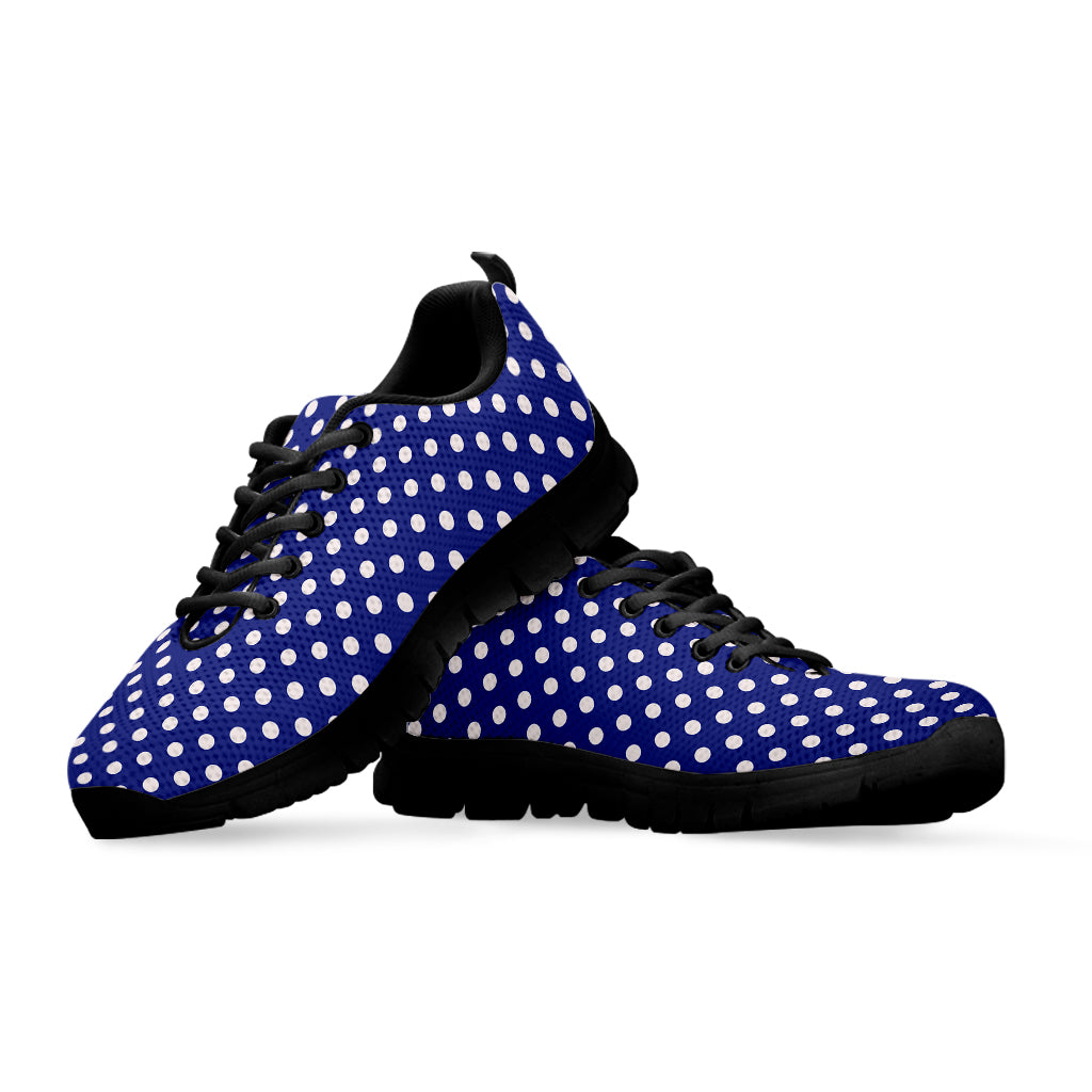 Blue And White Polka Dot Pattern Print Black Sneakers